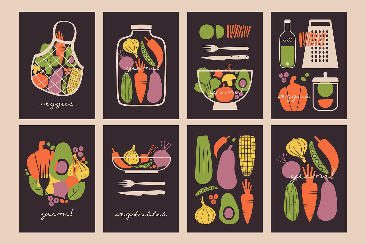 Veganism. Veggies, Fruits & Dishes, a Food Illustration by Renberrry.Store (Photo 2 of 16)