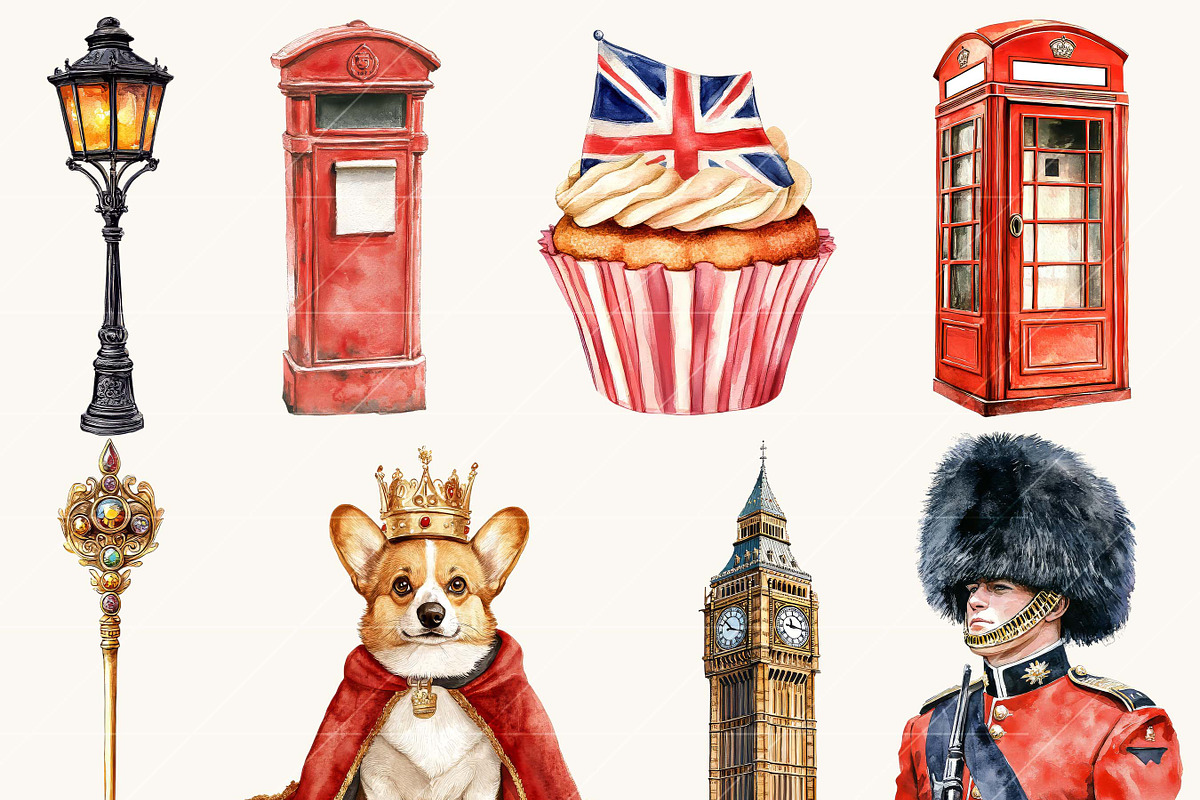 Watercolor London Vibes Clipart, an Object Illustration by BusyDaydesign (Photo 2 of 9)