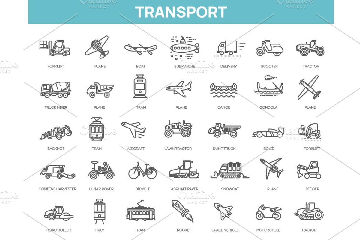 Transport, Vehicle icons, an Outline Icon by Tettygreen (Photo 1 of 2)