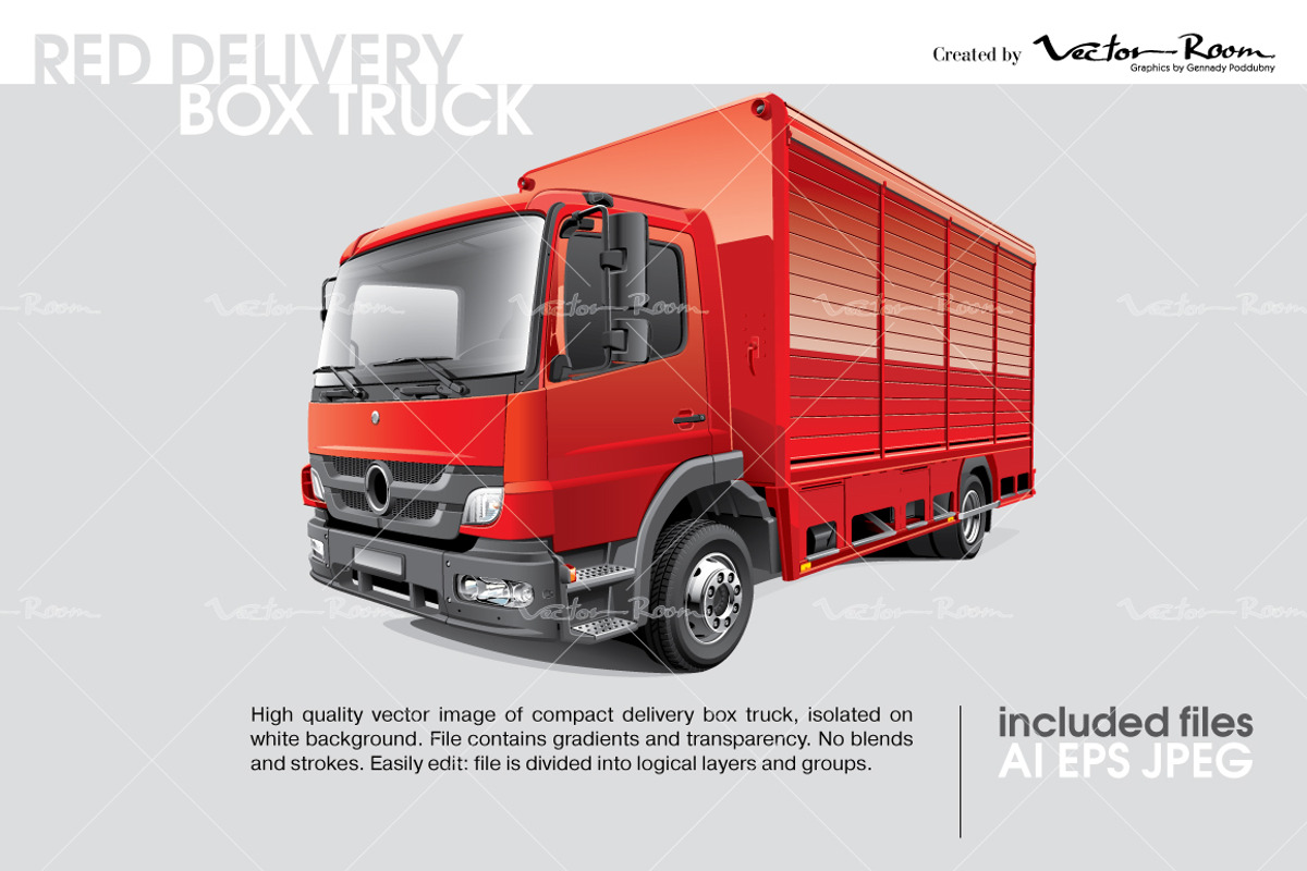 Red Delivery Box Truck, an Object Illustration by Vector Room