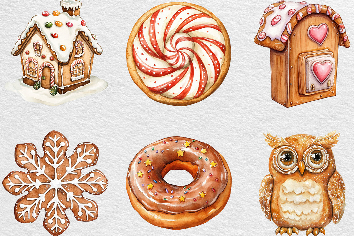 Watercolor Gingerbread Clipart, an Illustration by Black Bird Studio (Photo 5 of 6)