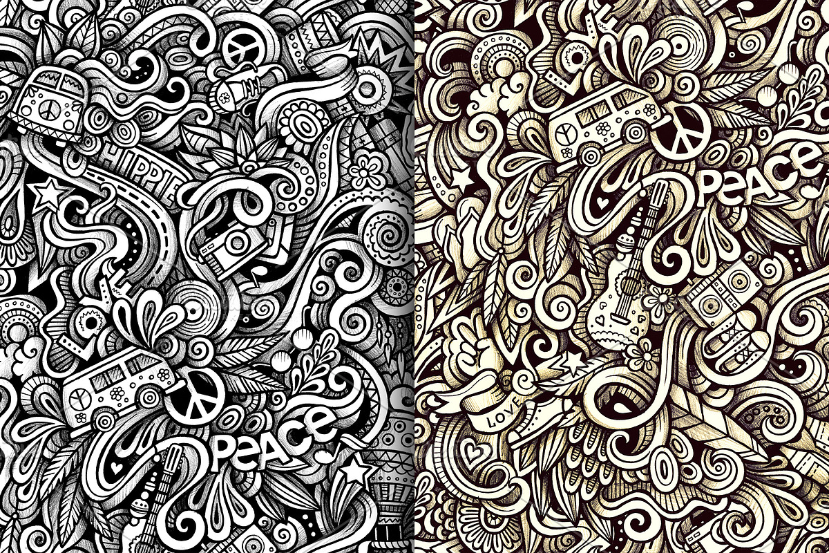 Hippie Graphic Doodles Patterns, a Pattern Graphic by BALABOLKA (Photo 3 of 6)
