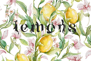 Lemons watercolor flowers set