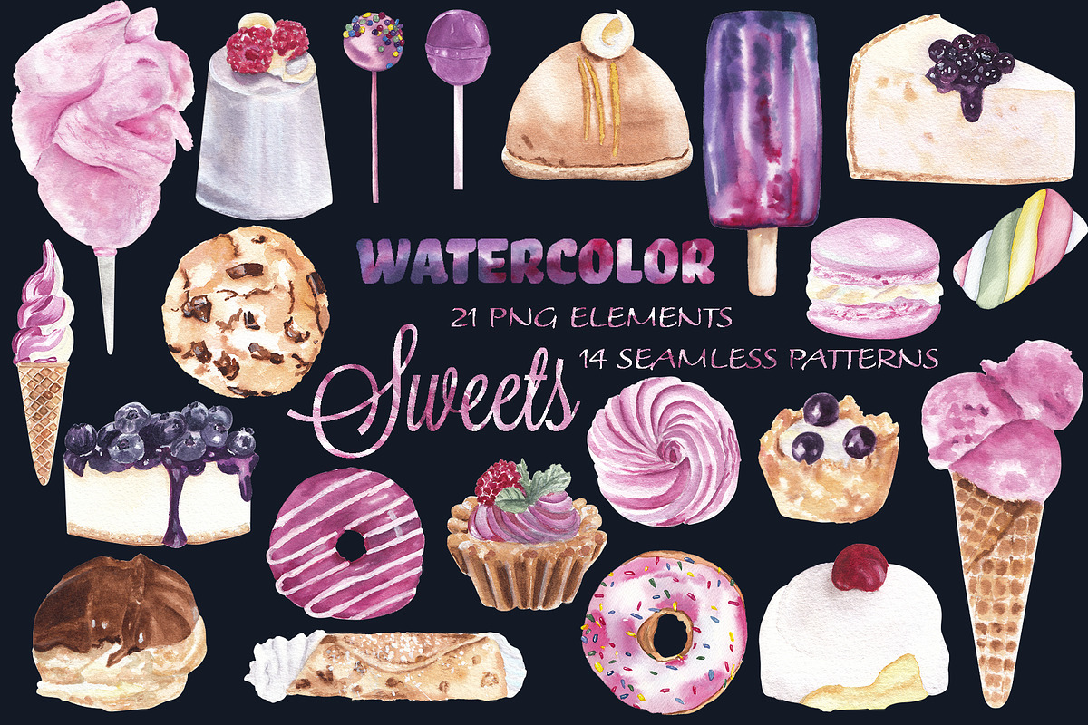 Sweets & desserts clipart & patterns, a Food Illustration by Visual Animal (Photo 1 of 21)