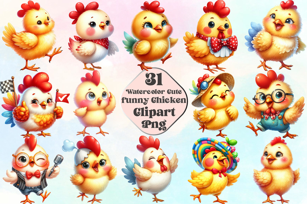 Watercolor Cute Funny Chicken PNG, an Illustration by CraftArtStudio (Photo 1 of 3)