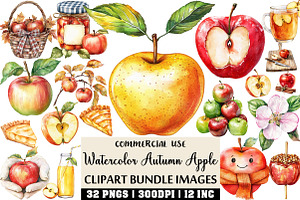 Watercolor Autumn Apple Clipart, an Illustration by Craft Nest