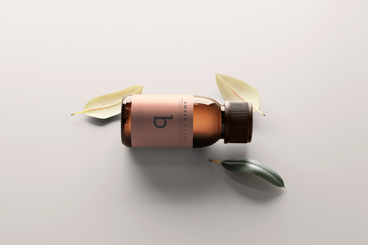 Amber Glass Bottle Mockups, a Cups & Container Mockup by pmvch (Photo 6 of 20)
