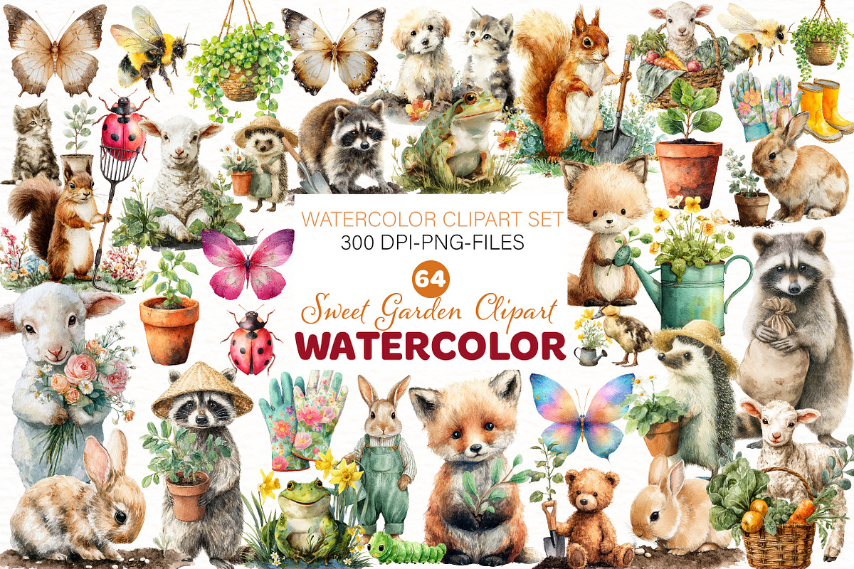Sweet Garden Watercolor Clipart, an Illustration by Designworld (Photo 1 of 7)