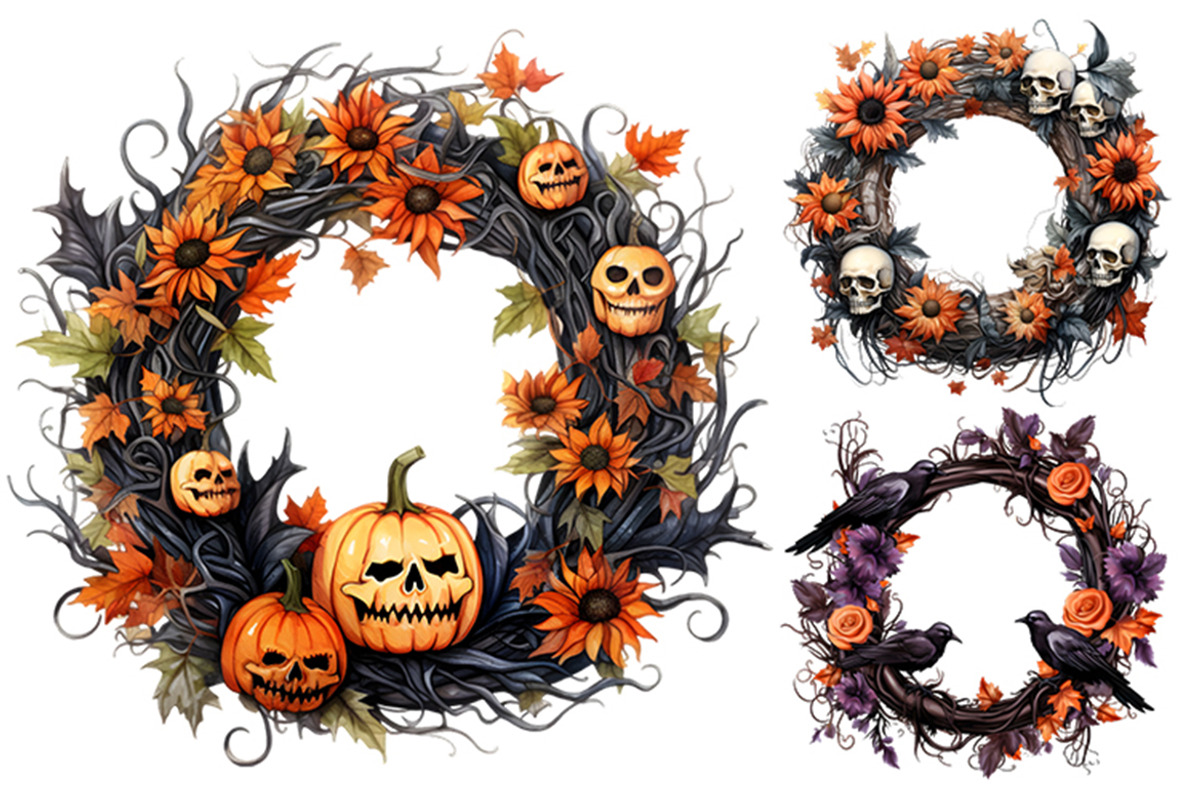 Halloween Wreath Sublimation Clipart, a Seasonal Illustration by Creative Arslan (Photo 4 of 8)