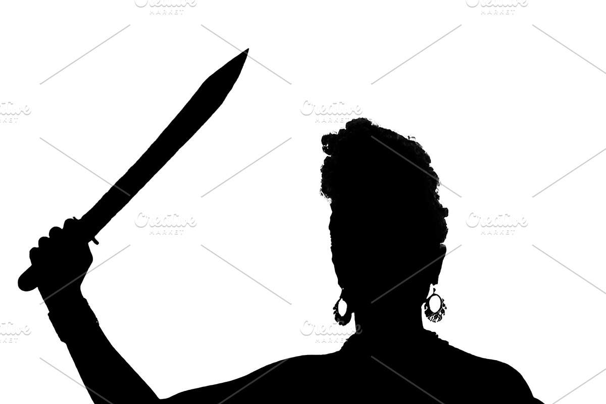 Afro woman in traditional ethnic dress with blade isolated graph, a Person Illustration by DanFLCreativo