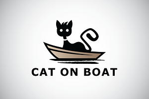 Cat On Boat Logo Template