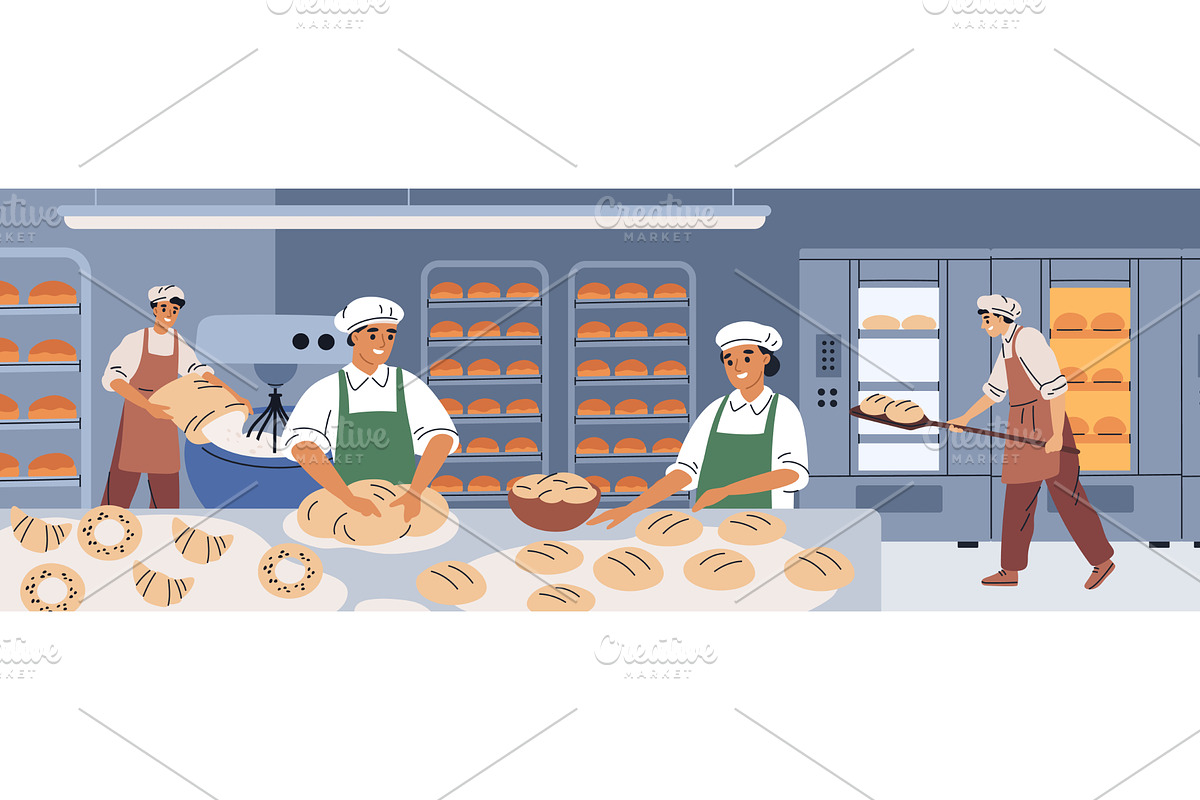 Bakery factory people. Cartoon, an Illustration by YummyBuum