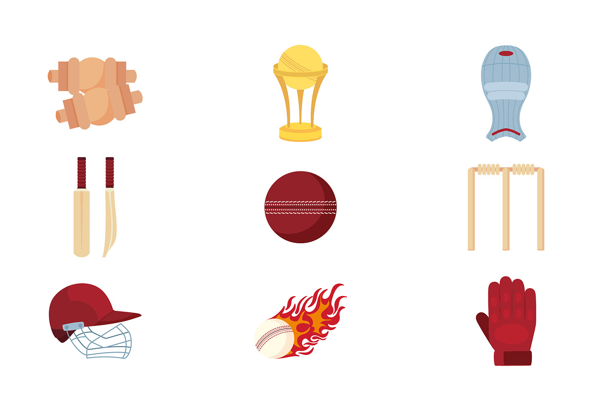 Cricket Equipment Illustration Set