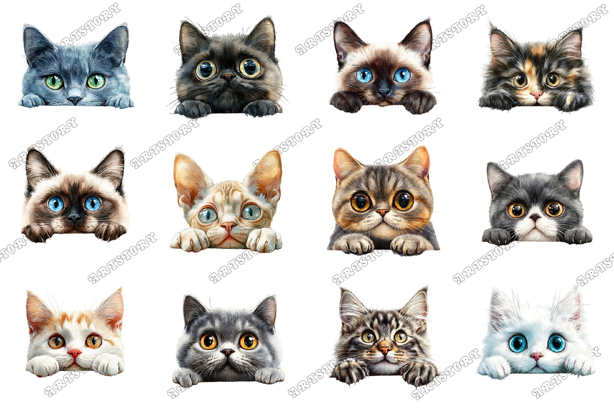 Whimsical Peeking Cats Sublimation, an Illustration by designcity5 (Photo 2 of 5)
