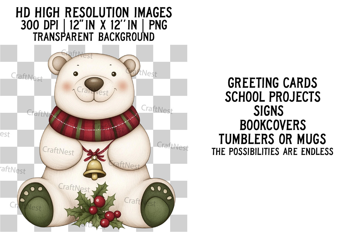 Cute Christmas Polar Bear Clipart, an Illustration by Craft Nest (Photo 2 of 6)