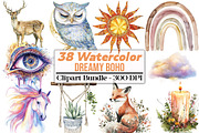 Watercolor Dreamy Boho Clipart PNG, an Illustration by DreamCafeArt (Thumbnail 1 of 5)