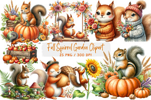 Fall Squirrel Garden Clipart, an Illustration by DreamArtGraphic