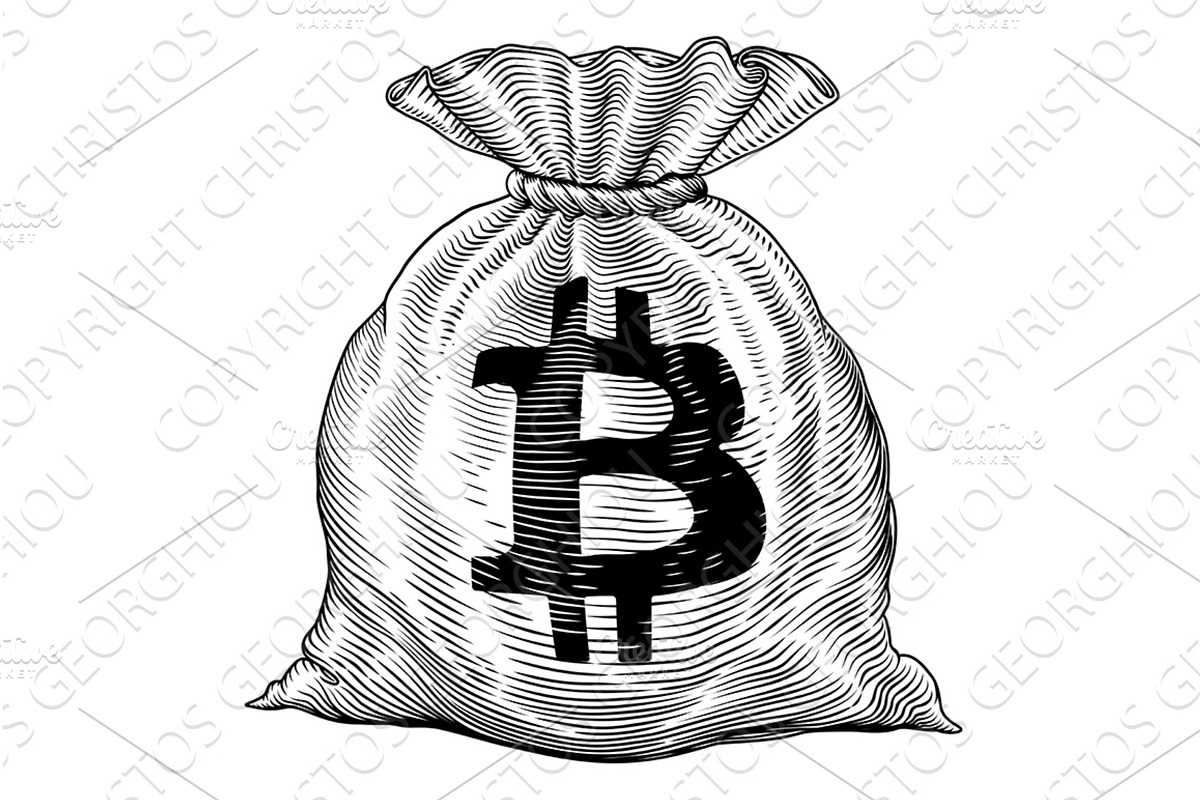 Sack Bag of Bitcoin Concept Vintage, an Object Illustration by Christos Georghiou