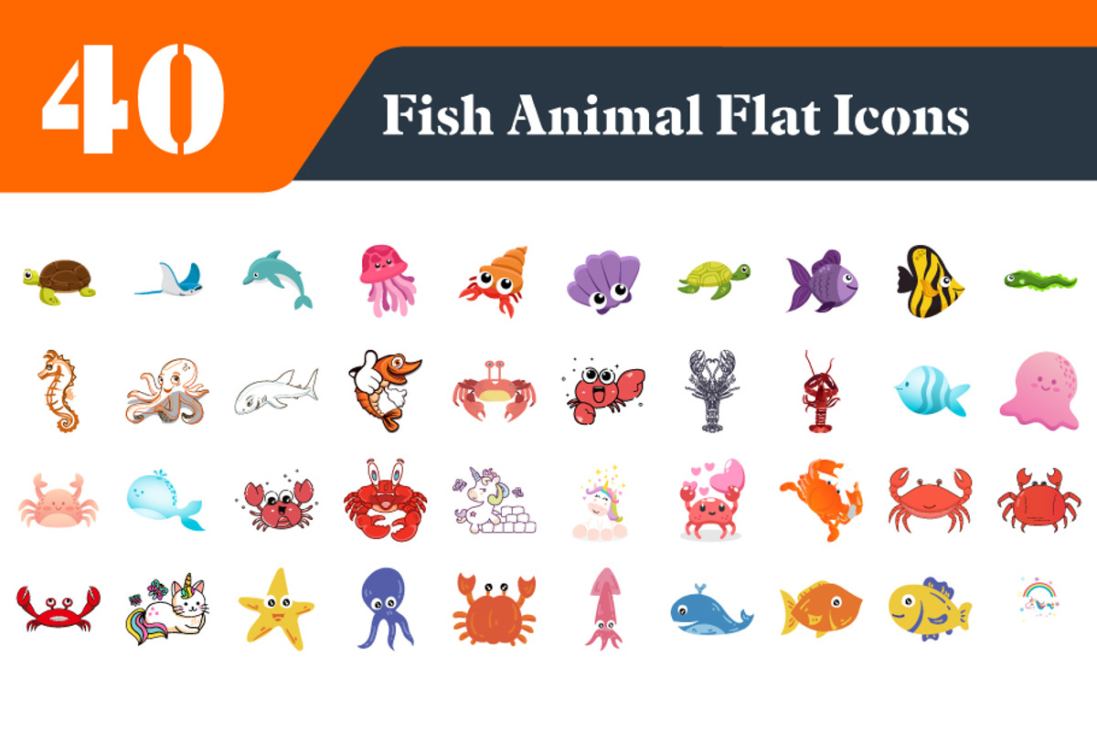 Sea Animal Flat Icons Bundle, an Emoji Icon by EllaMaiyaali (Photo 2 of 3)