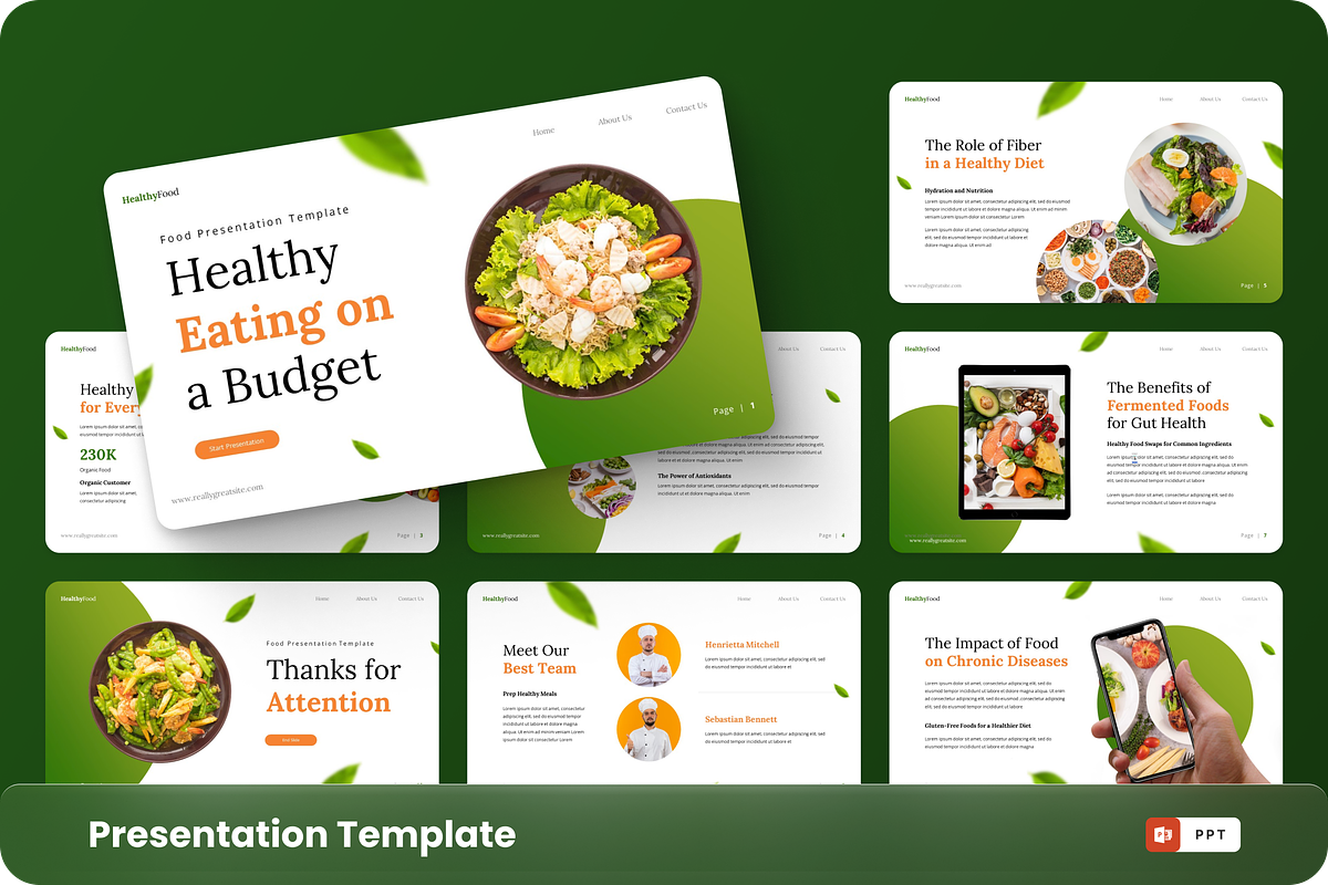 Healthy Food PowerPoint Template, a Presentation Template by GraphauseProject (Photo 1 of 6)
