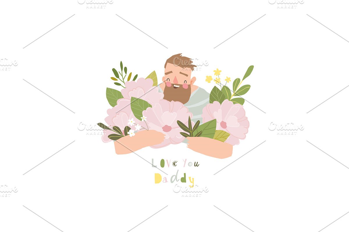 Cartoon Man holding Bouquet of, a Person Illustration by Maria Starus