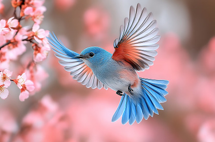 Beautiful blue bird in fly on blurred background, an Animal Photo by AlyaAnd