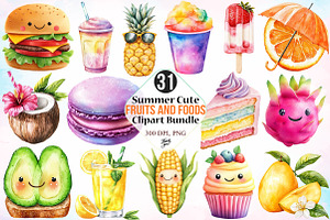 Summer Cute Fruits and Foods Clipart, an Illustration by Canvas Craft