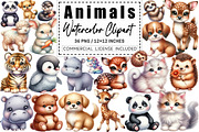 Watercolor Cute Animals Clipart, a Graphic by CitraGraphics (Thumbnail 1 of 4)