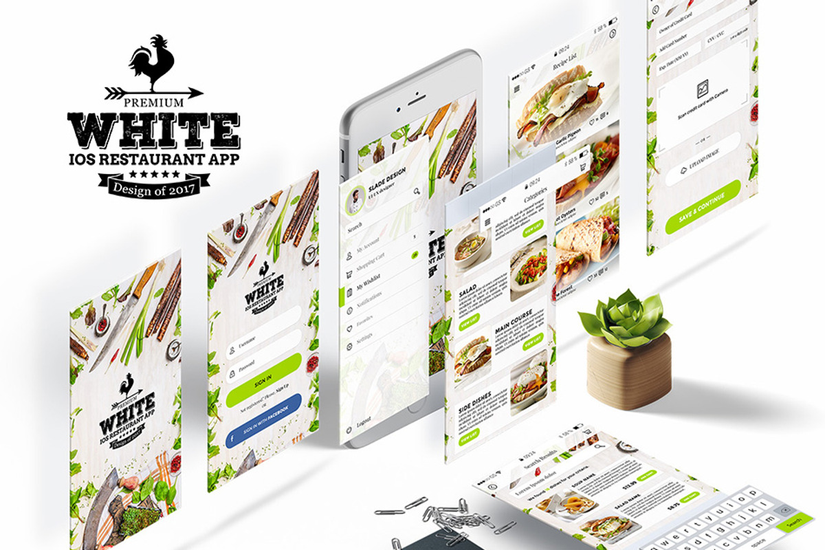 Premium White IOS Restaurant App ui, a Templates & Theme by Sladedesign (Photo 1 of 4)