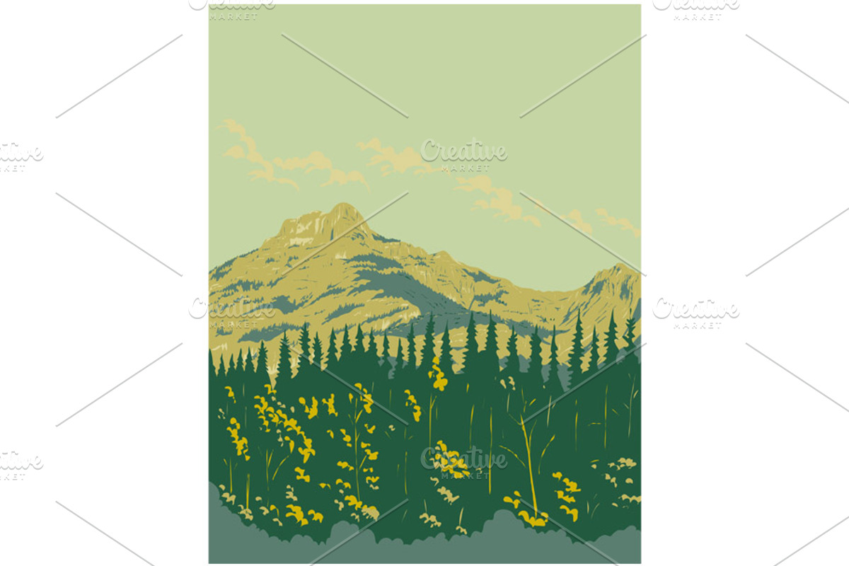 Mount Yamnuska in Canada WPA Poster, a Decorative Illustration by patrimonio (Photo 1 of 3)