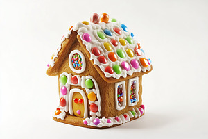 Christmas gingerbread house cookie on white background, a Food & Drink Photo by AlyaAnd