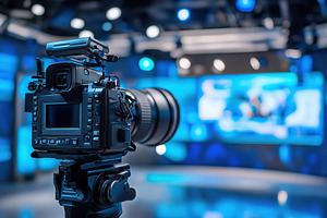 Modern television studio with professional camera, recording TV, a Technology Photo by AlyaAnd