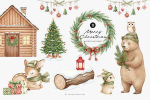 Merry Christmas Watercolor Clipart