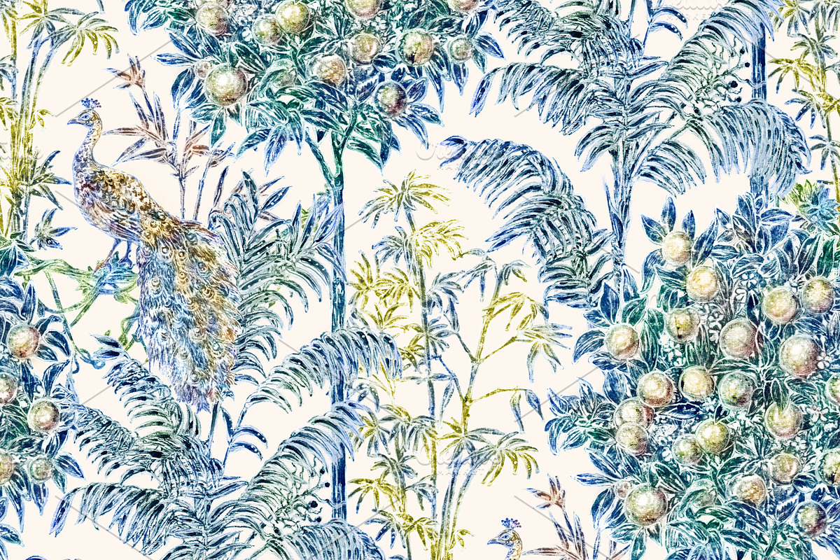 Peacock & Orange tree pattern, a Pattern Graphic by YvY (Photo 2 of 3)