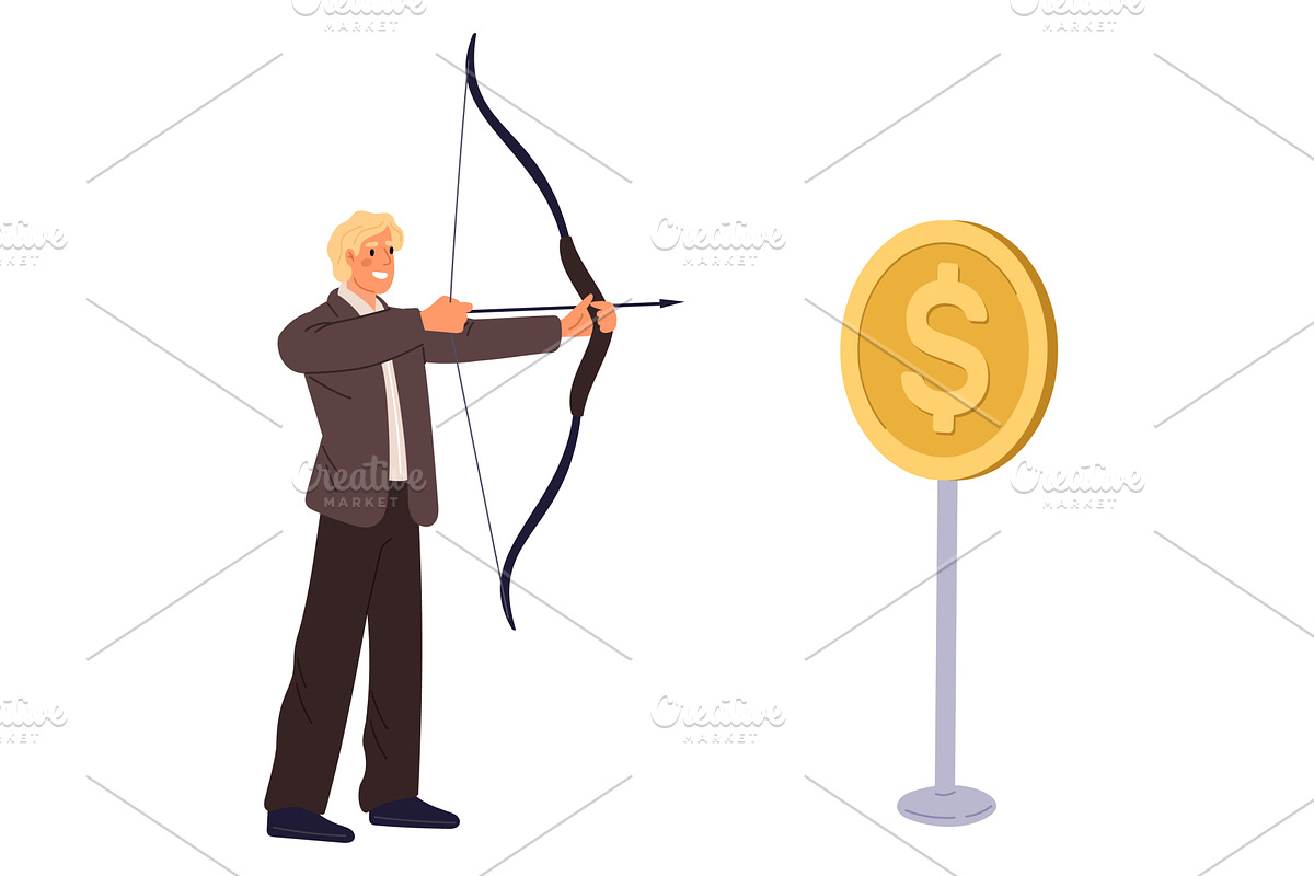 Successful businessman aims arrow at, a Finance Illustration by Vectorbuum