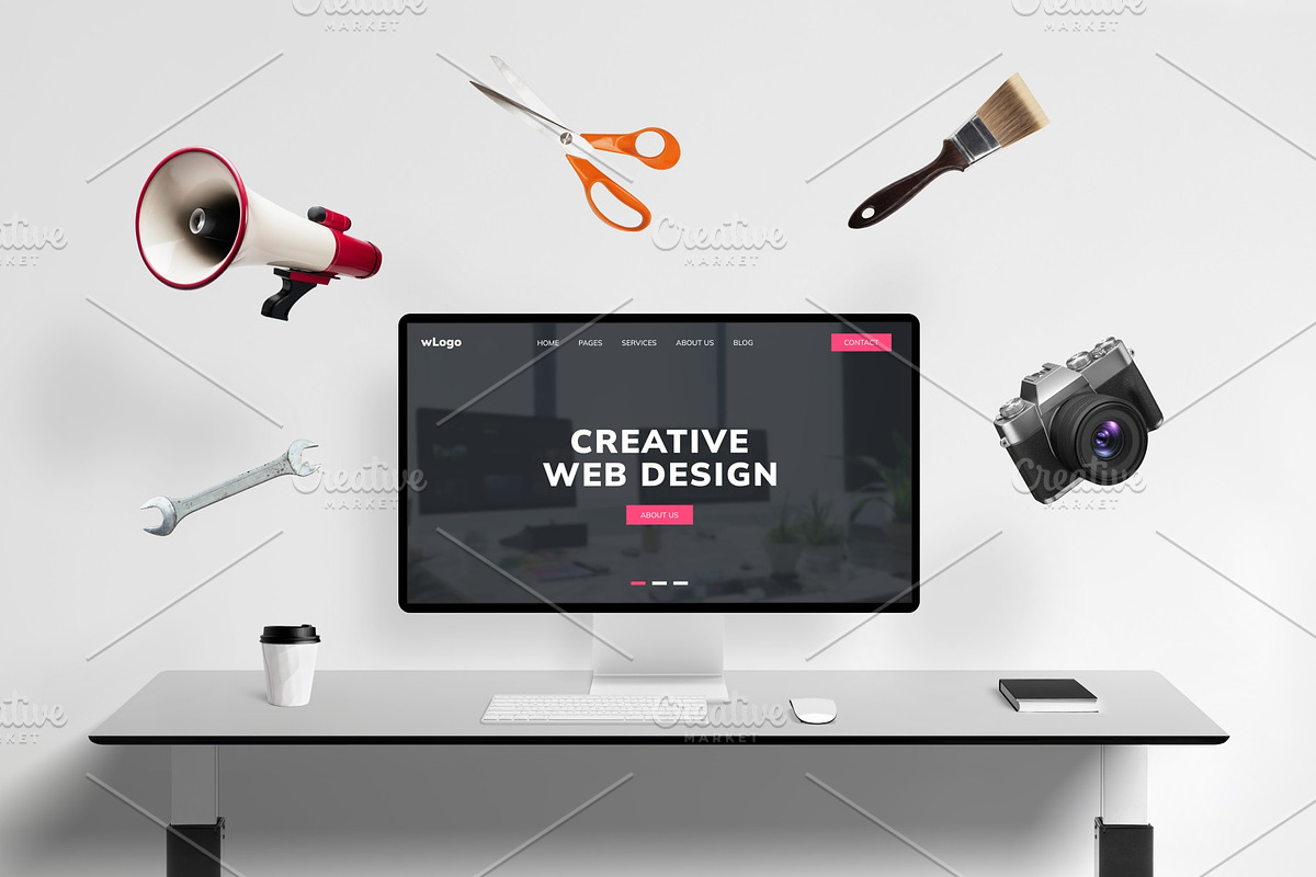 Web Design Tools Desk Mockup, a Mac Mockup by RSplaneta (Photo 1 of 2)