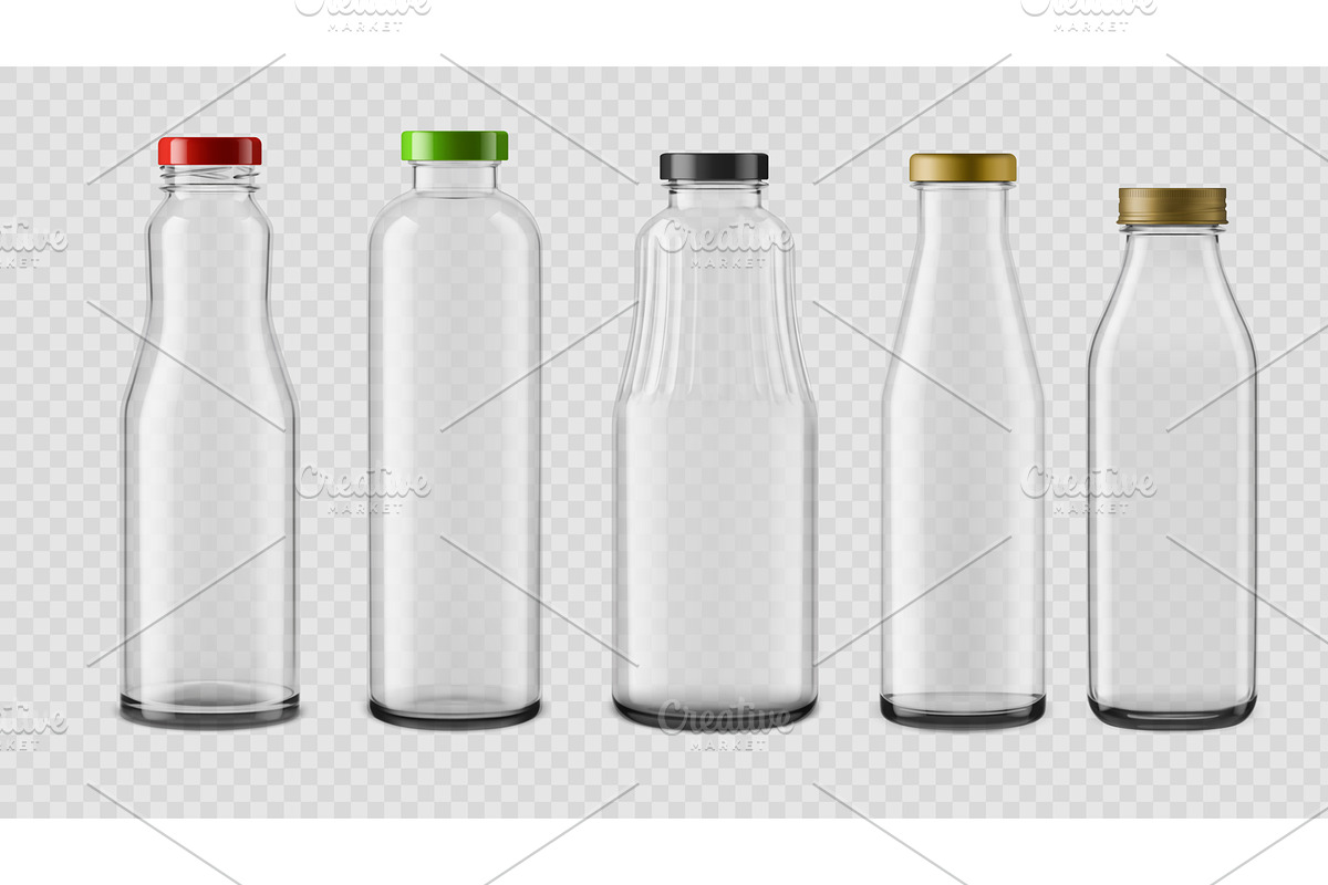 Realistic empty glass juice bottles, an Object Illustration by Vector Tradition