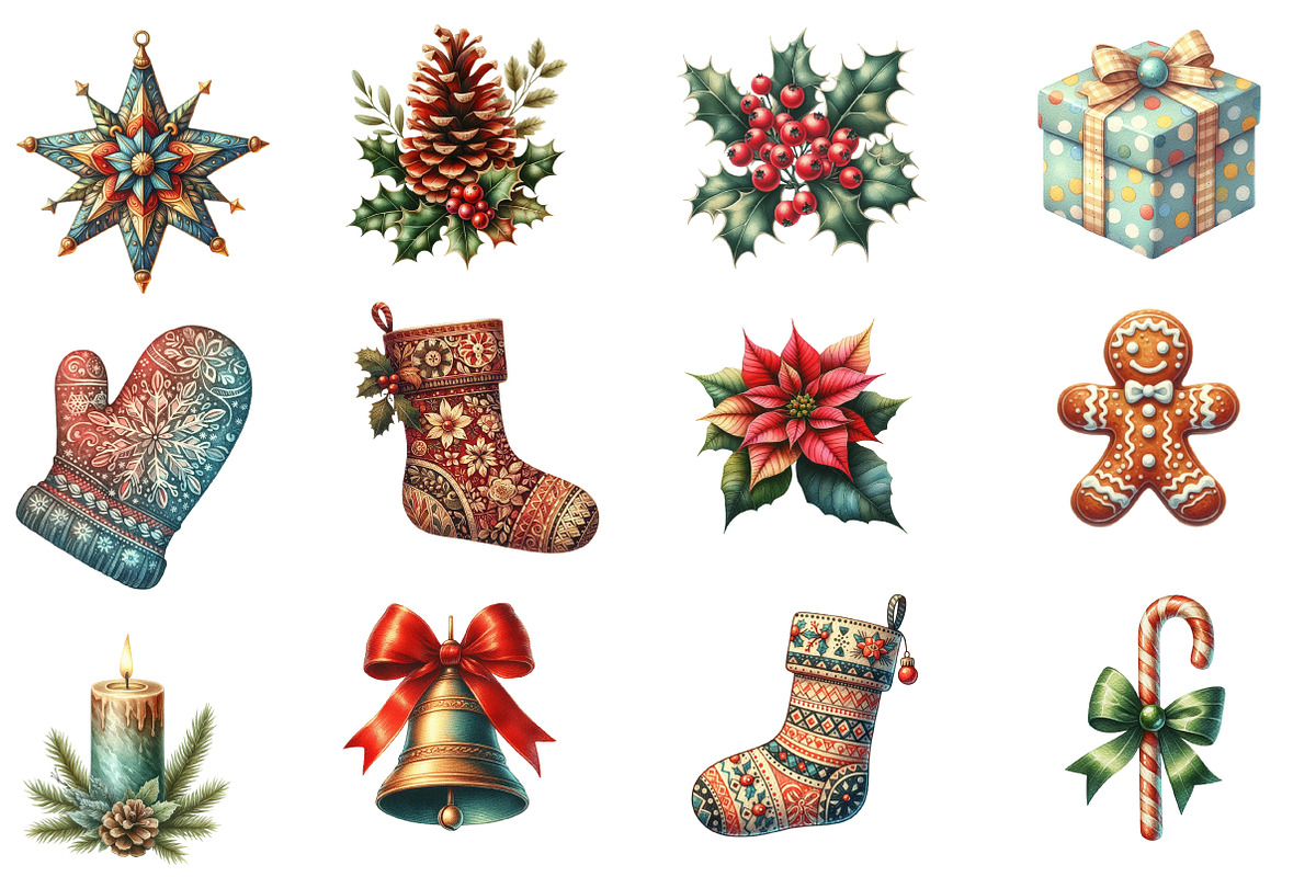 Watercolor Vintage Christmas Element, an Illustration by Designworld (Photo 4 of 6)