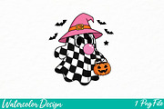 Cute Girly Ghost Blowing Bubble PNG, an Illustration by Watercolor design (Thumbnail 1 of 3)