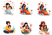 Reading with Mom Mothers Day Clipart, an Illustration by Designking (Thumbnail 2 of 5)