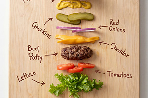 Labeled Deconstructed Hamburger, a Food & Drink Photo by Virgo Studio