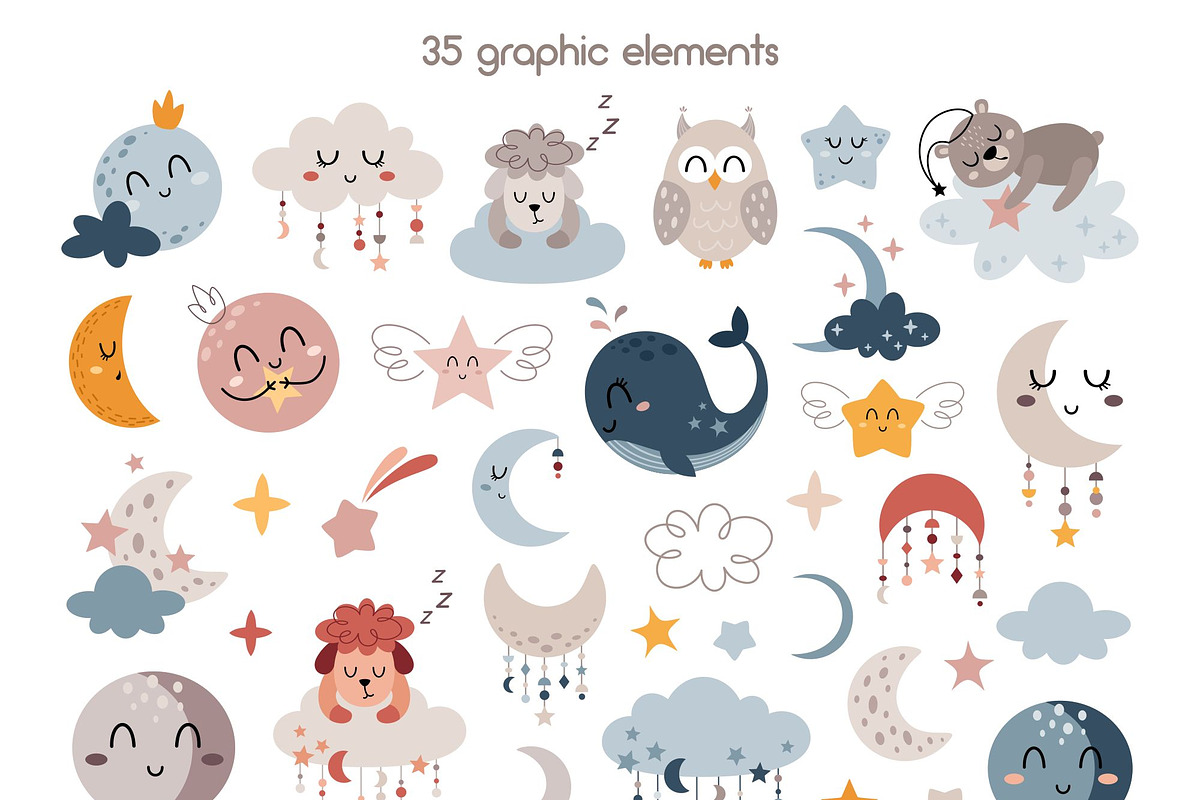 Sweet dreams clipart & patterns, an Animal Illustration by JulzaArt (Photo 2 of 9)