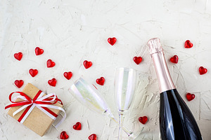 Valentines card with champagne glass stock photo containing heart and