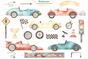 Racing Cars Watercolor Collection