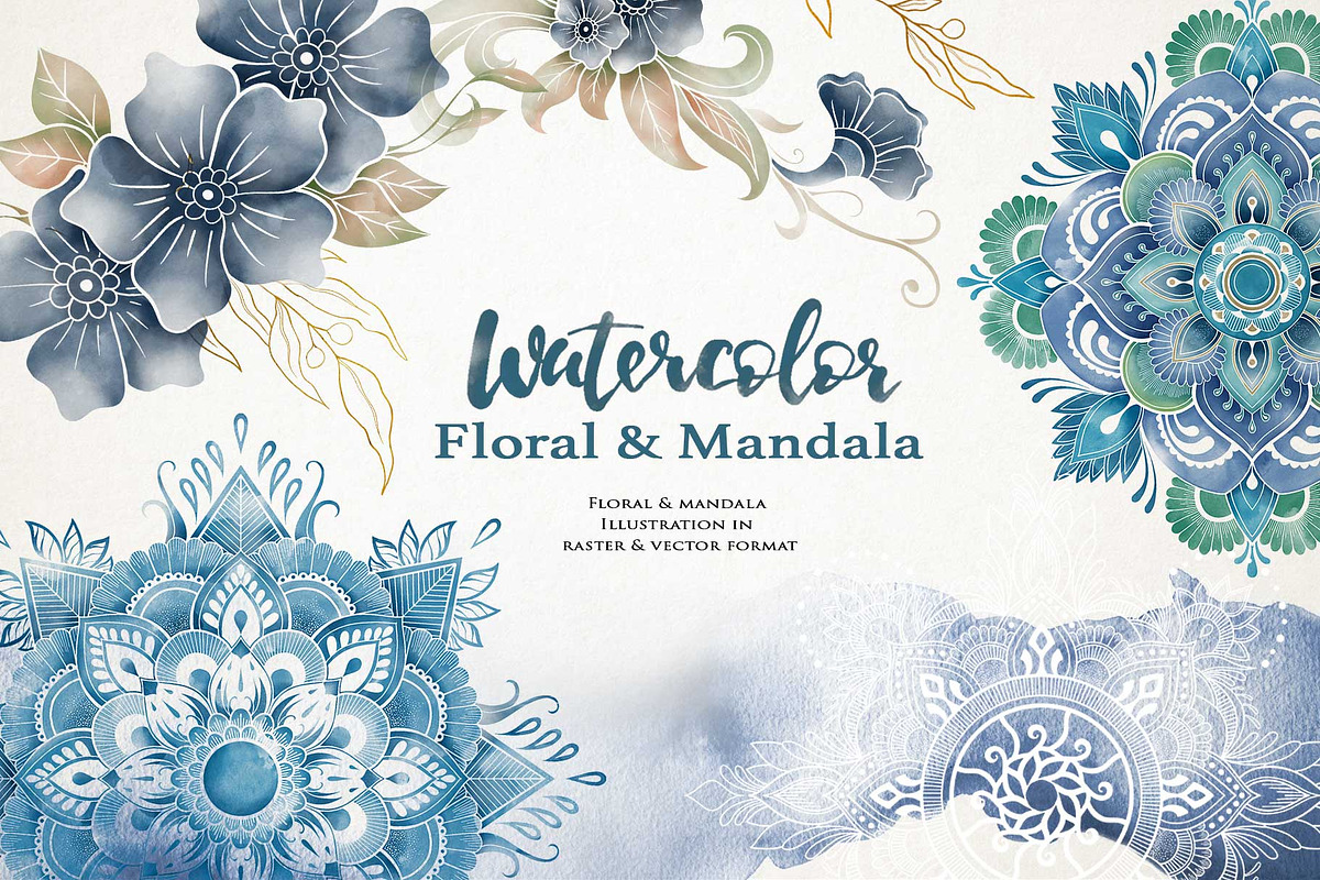Nautical Floral & Mandala Watercolor, a Decorative Illustration by Papatongartist (Photo 1 of 11)
