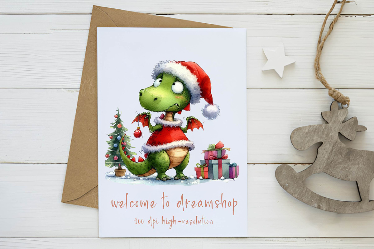 Christmas Funny Dinosaur Clipart, an Illustration by CreationArt (Photo 3 of 6)