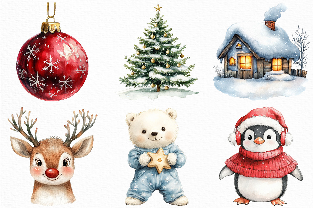 Cute Christmas watercolor clipart, an Illustration by Craft Nest (Photo 5 of 6)