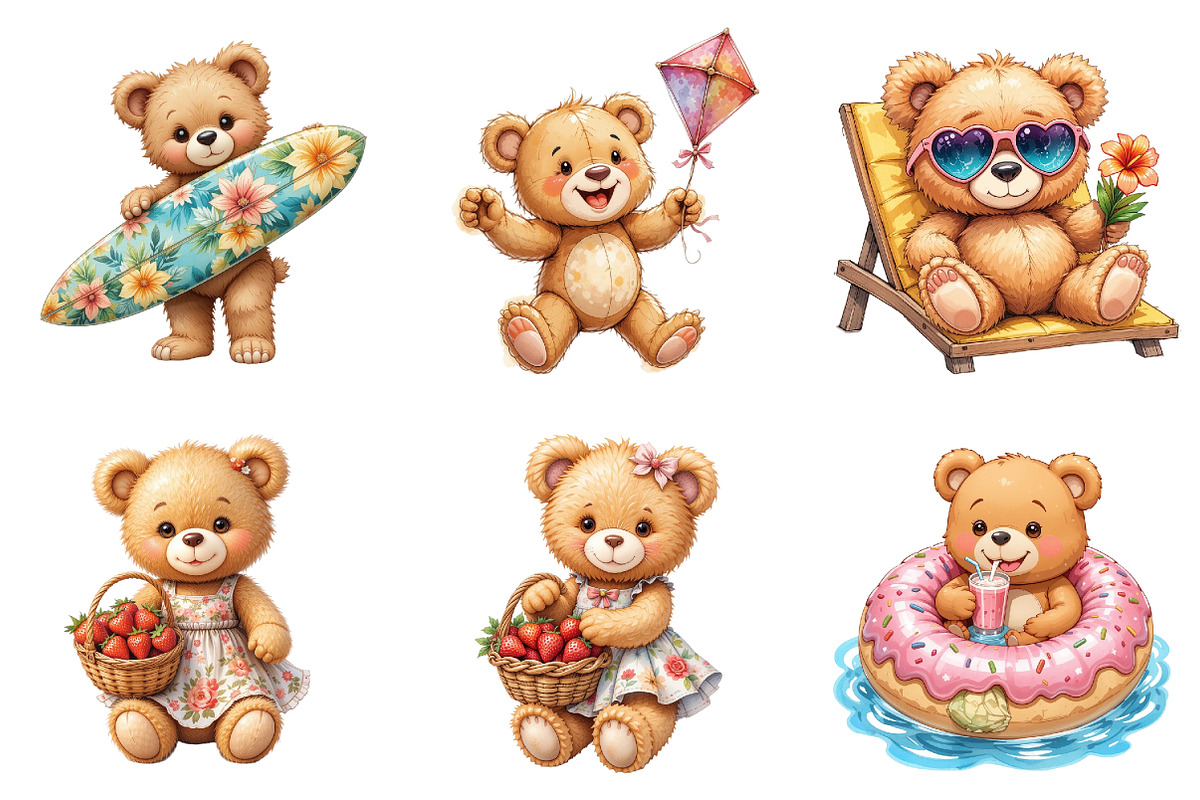 Summer Teddy Bear Clipart, a Seasonal Illustration by DreamArtGraphic (Photo 3 of 4)