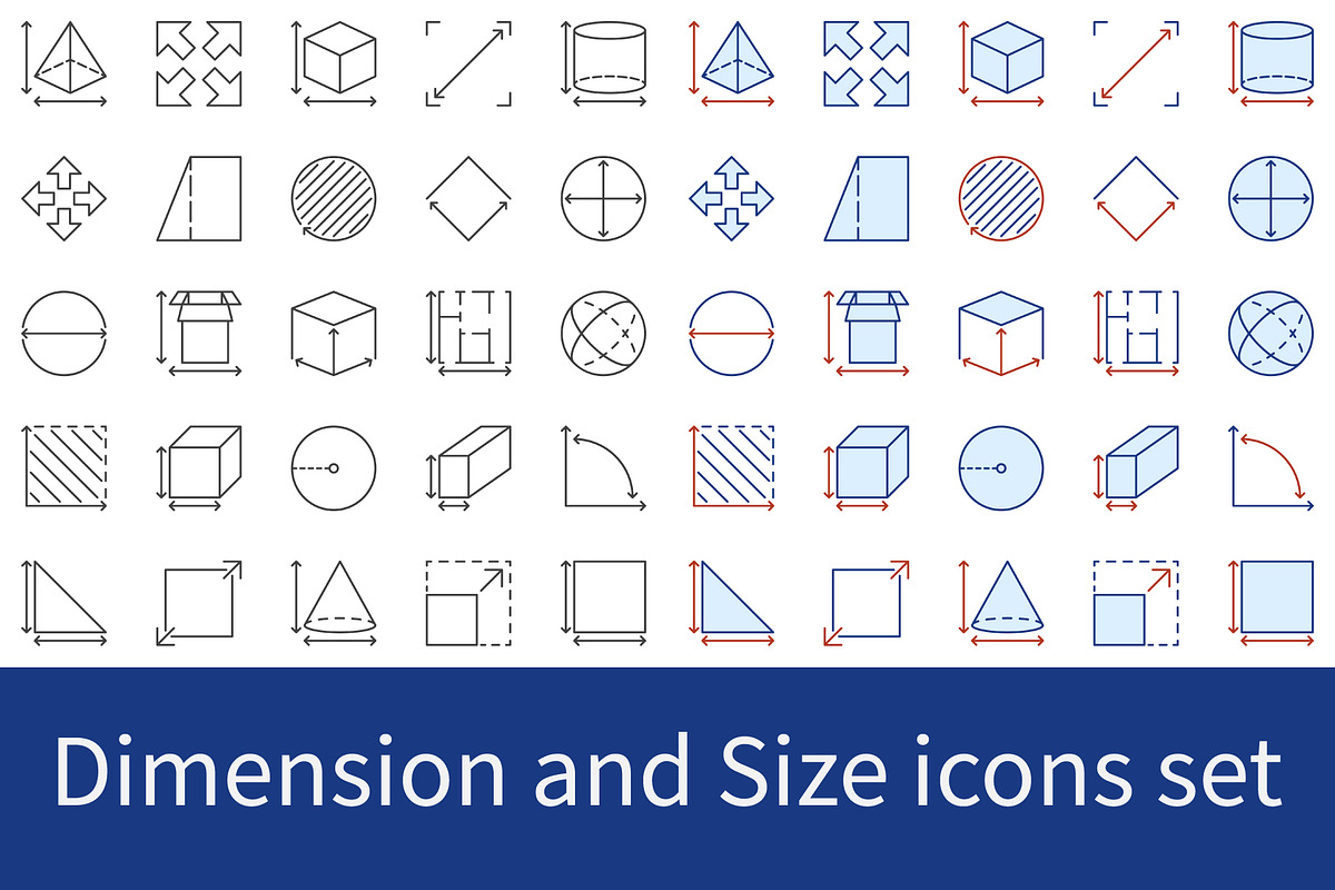 Dimension and Size icons set, an Outline Icon by VenomousVector