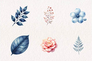Blush and Blue Leaves Florals, a Seasonal Illustration by CreationArt (Thumbnail 4 of 7)